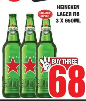 Boxer HEINEKEN LAGER RB 3 X 650ML offer