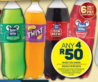 Pick n Pay Sparletta Assorted, Schweppes Granadilla or Twist Lemon Carbonated Soft Drink 2L offer