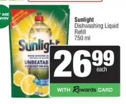 Spar Sunlight Dishwashing Liquid Refill 750 ml offer
