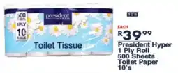 President Hyper President Hyper 1 Ply Roll 500 Sheets Toilet Paper offer