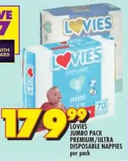Shoprite Lovies jumbo pack premium/ ultra disposable nappies offer