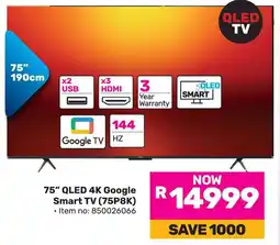 Game TCL 75" QLED 4K Google Smart TV offer