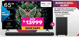 Game TCL 65" QLED Mini LED Google TV PLUS 3.1 Channel Soundbar offer