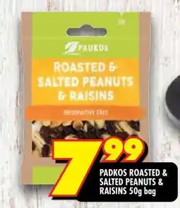 Shoprite PADKOS ROASTED & SALTED PEANUTS & RAISINS 50g bag offer