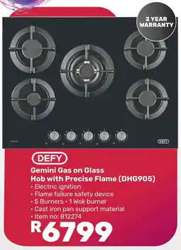 Game DEFY Gemini Gas on Glass Hob with Precise Flame offer