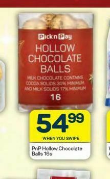 Pick n Pay Hypermarket Pnp chocolate balls offer