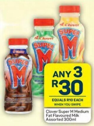 Pick n Pay Clover Super M Medium Fat Flavoured Milk Assorted 300ml offer
