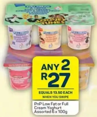 Pick n Pay PnP Low Fat or Full Cream Yoghurt Assorted 6 x 100g offer