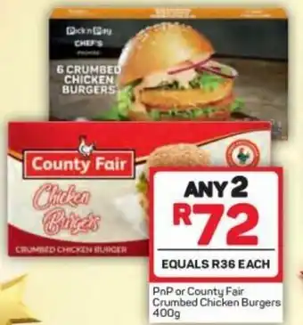 Pick n Pay PnP or County Fair Crumbed Chicken Burgers 400g offer