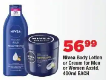 OK Foods Nivea Body Lotion or Cream for Men or Women Asstd. offer