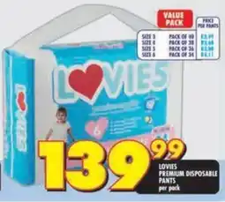 Shoprite Lovies premium disposable pants offer