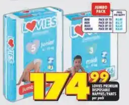 Shoprite Lovies premium disposable nappies/ pants offer