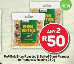 Pick n Pay PnP Bok Bites Roasted & Salted Giant Peanuts or Peanuts & Raisins 250g offer