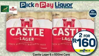 Pick n Pay Castle Lager 6 x 500ml Cans offer
