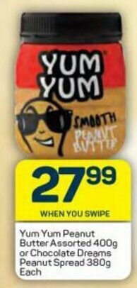 Pick n Pay Yum Yum Peanut Butter Assorted 400g or Chocolate Dreams Peanut Spread 380g offer