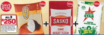 Pick n Pay White Star Super Maize Meal 10kg, Spekko Long Grain Parboiled Rice 10kg and Sasko Cake Wheat Flour 10kg offer