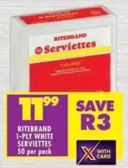 Shoprite Ritebrand 1-ply white serviettes offer