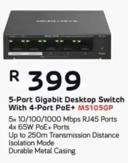 Computer Mania Mercusys 5-Port Gigabit Desktop Switch With 4-Port PoE+ MS105GP offer