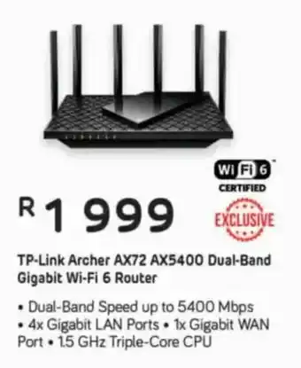 Computer Mania TP-Link Archer AX72 AX5400 Dual-Band Gigabit Wi-Fi 6 Router offer
