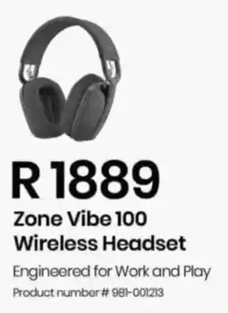 Computer Mania Logitech Zone Vibe 100 Wireless Headset offer