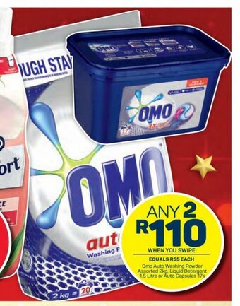 Pick n Pay Omo Auto Washing Powder Assorted 2kg, Liquid Detergent 1.5 Litre or Auto Capsules 17s offer