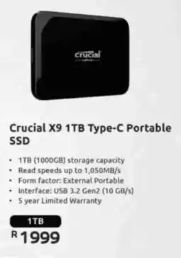 Computer Mania Crucial X9 1TB Type-C Portable SSD offer