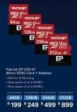 Computer Mania Patriot EP V30 A1 Micro SDXC Card + Adapter offer