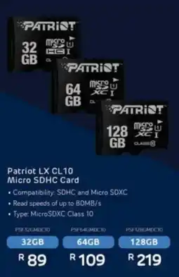 Computer Mania Patriot LX CL10 Micro SDHC Card offer