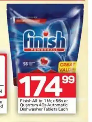 Pick n Pay Finish All-in-1 Max 56s or Quantum 40s Automatic Dishwasher Tablets each offer