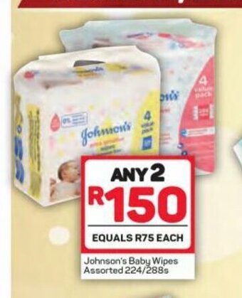 Pick n Pay Johnson's Baby WIpes Assorted 224/288s offer