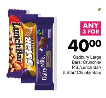 Save Hyper Cadbury Large Bars Crunchie/ P.S./ Lunch Bar/ 5 Star/ Chunky Bars offer