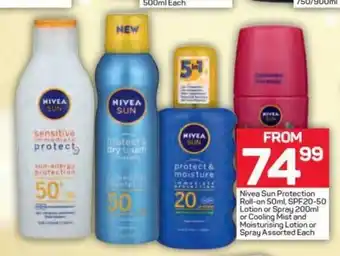Pick n Pay Nivea Sun Protection Roll-On 50ml, SPF 20-50 Lotion or Spray 200ml, or Cooling Mist and Moisturising Lotion or Spray offer