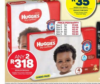 Pick n Pay Huggies Dry Comfort Disposable Nappies Jumbo Pack Assorted offer