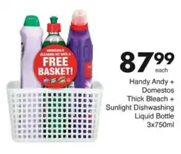 Save Hyper Handy Andy + Domestos Thick Bleach + Sunlight Dishwashing Liquid Bottle offer