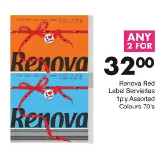 Save Hyper Renova Red Label Serviettes 1ply Assorted Colours offer