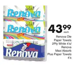 Save Hyper Renova Ole Paper Towels 2Ply White/ Renova Maxi Absorb Plus Paper Towels offer