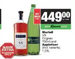 Spar Tops Martell VS Cognac 750ml and Appletiser 1.25L offer