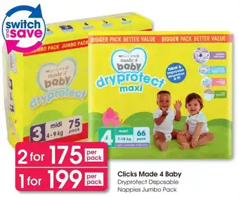 Clicks Clicks Made 4 Baby Dryprotect Disposable Nappies Jumbo Pack offer