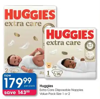 Clicks Huggies Extra Care Disposable Nappies Value Pack offer