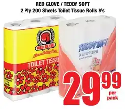 Boxer Superstores RED GLOVE/ TEDDY SOFT 2 Ply 200 Sheets Toilet Tissue Rolls offer