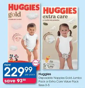 Clicks Huggies Disposable Nappies Gold Jumbo Pack or Extra Care Value Pack offer