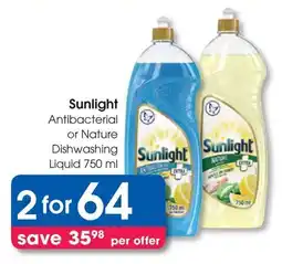 Clicks Sunlight Antibacterial or Nature Dishwashing Liquid offer