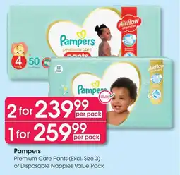 Clicks Pamper Premium Care Pants or Disposable Nappies Value Pack offer