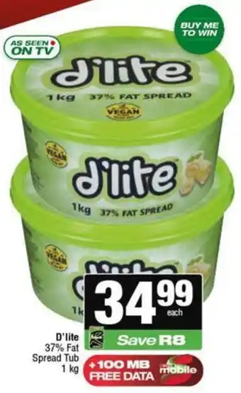 Spar D'lite 37% Fat Spread Tub offer
