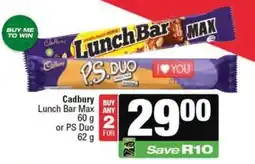 Spar Cadbury Lunch Bar Max or PS Duo offer