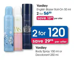 Clicks Yardley Body Spray or Deodorant offer