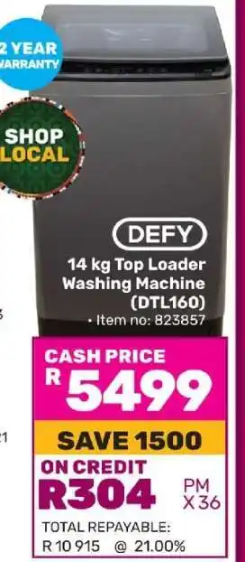 Game DEFY 14 kg Top Loader Washing Machine (DTL160) offer