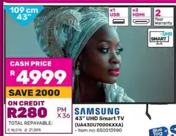 Game Samsung 43 UHD Smart TV UA43DU7000KXXA offer