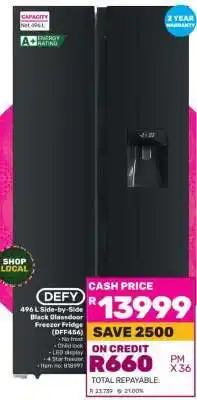 Game DEFY 496 L Side-by-Side Black Glassdoor Freezer Fridge (DFF456) offer