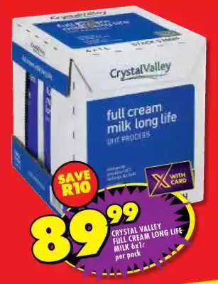 Shoprite CRYSTAL VALLEY FULL CREAM LONG LIFE MILK 6x1L offer